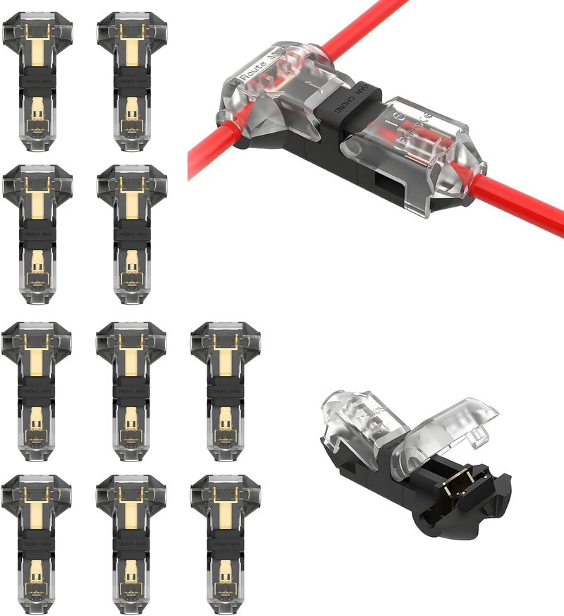 VISDOLL 10Pcs 3 Way 1 Pin T Tap Connectors for 22-24 AWG, Low Voltage - Solderless No Stripping Quick Wire Splice - Image 1